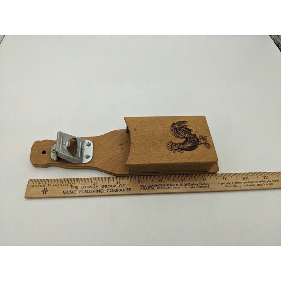 Vintage Rooster Wall Mounted Bottle Opener and Cap Caddy 8.75" Wood Made Japan - Picture 6 of 8